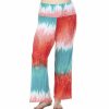 Regular Size * | Zoozie La Foldover Palazzo Pants Abstract Paisley Teal Pink Regular Size