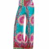 Regular Size * | Zoozie La Palazzo Pants High Waisted Foldover Tropical Teal Pink