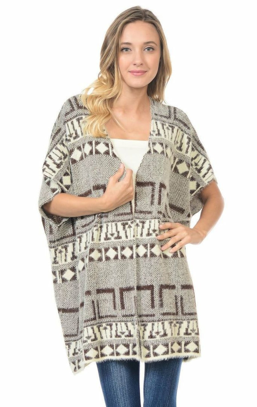 Regular Size * | Zoozie La Aztec Cardigan Tribal Sweater Furry Vests Brown