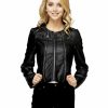 Regular Size * | Zoozie La Womens Faux Leather Shell Stylish Black 3 Zipper Jacket