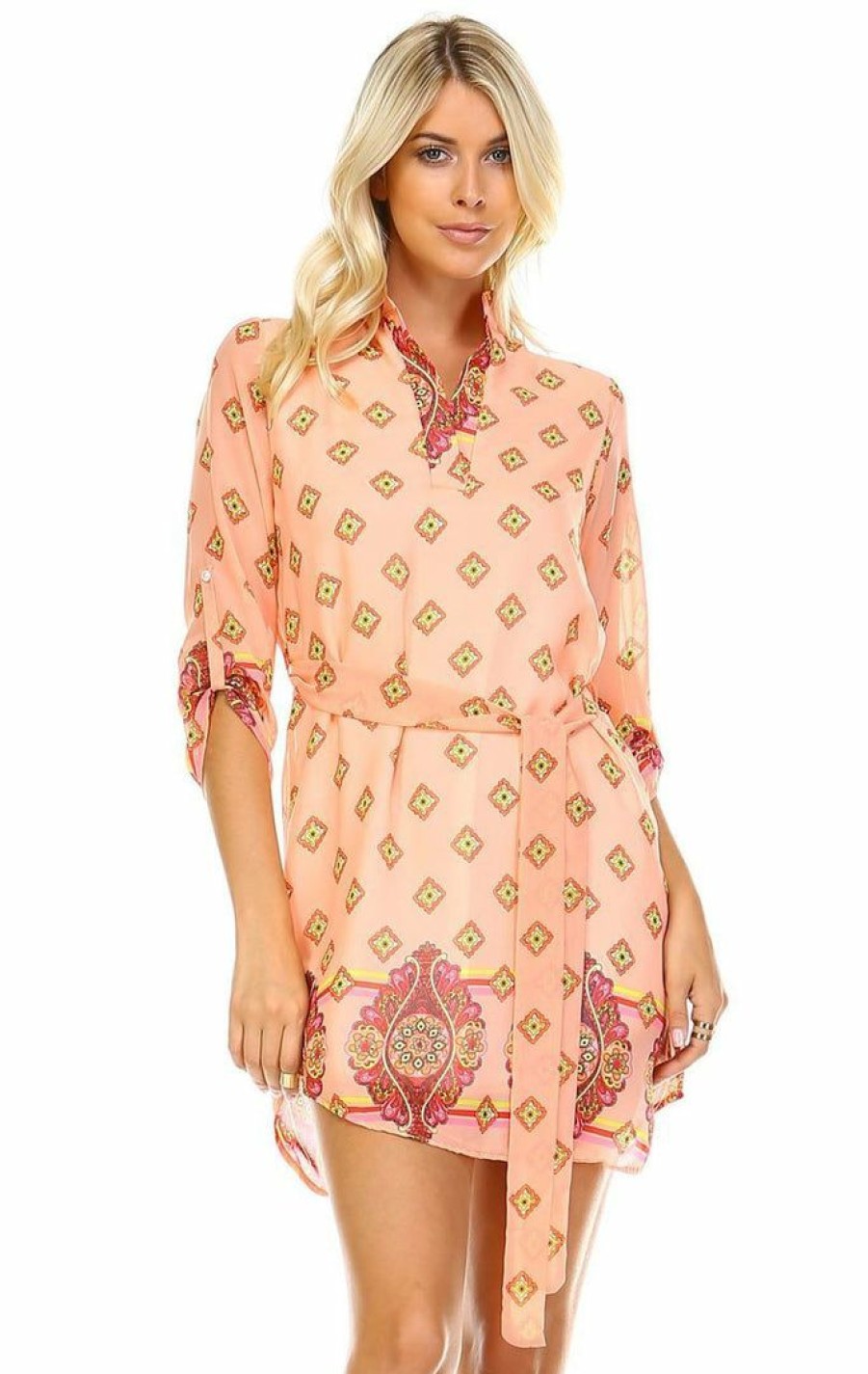 Regular Size * | Zoozie La Regular Size Tunic Top Blouse Pink Coral