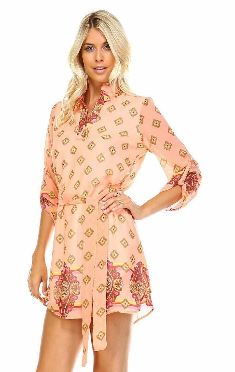 Regular Size * | Zoozie La Regular Size Tunic Top Blouse Pink Coral