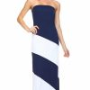 Regular Size * | Zoozie La Regular Size Strapless Navy White Double-Lined Striped Maxi Dress