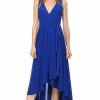 Regular Size * | Zoozie La Lycra Sleeveless V-Neck Plunge Belt Hi Low Wrap Dress Blue Hi Low Wrap Blue