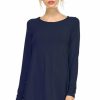 Regular Size * | Zoozie La Regular Size Tunic Top Long Sleeve Trapeze Dress Navy