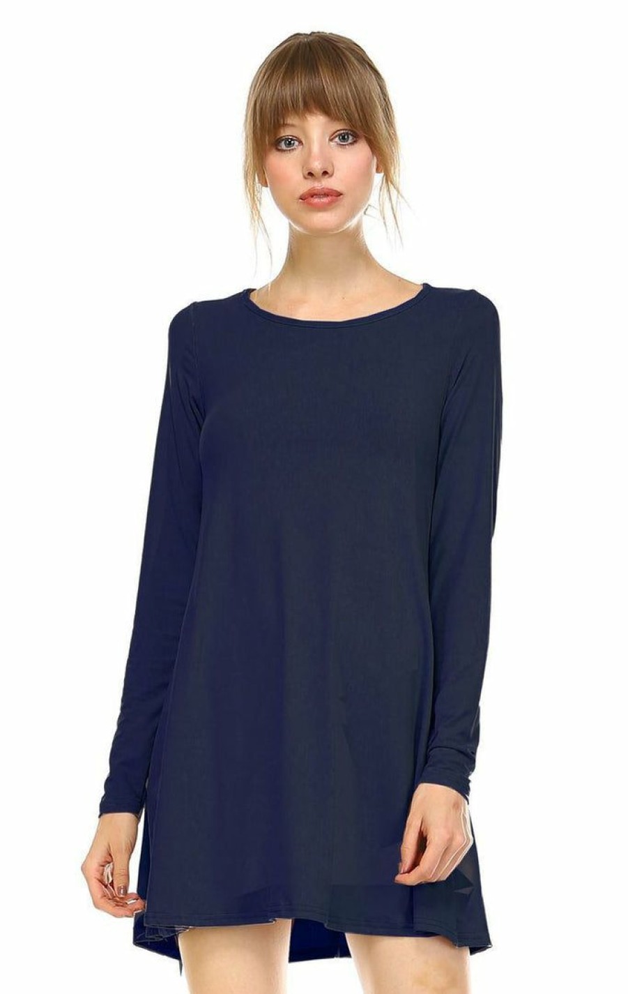 Regular Size * | Zoozie La Regular Size Tunic Top Long Sleeve Trapeze Dress Navy