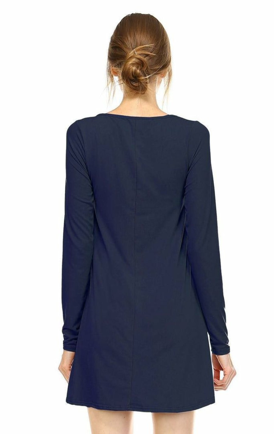 Regular Size * | Zoozie La Regular Size Tunic Top Long Sleeve Trapeze Dress Navy