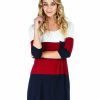 Regular Size * | Zoozie La Regular Size Tunic Top Casual Dress Oversized Round Neck Long Sleeve Burgundy Navy White S