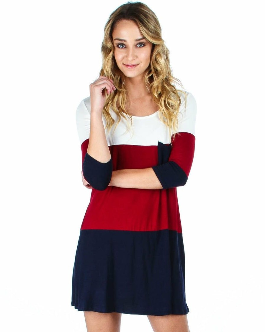 Regular Size * | Zoozie La Regular Size Tunic Top Casual Dress Oversized Round Neck Long Sleeve Burgundy Navy White S