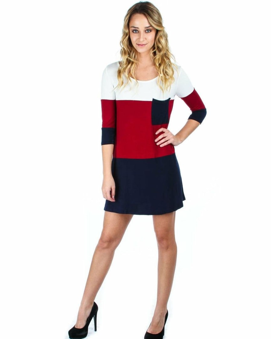 Regular Size * | Zoozie La Regular Size Tunic Top Casual Dress Oversized Round Neck Long Sleeve Burgundy Navy White S