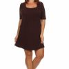 Regular Size * | Zoozie La Plus Size Dresses With Sleeves With Pockets Brown Regular Size