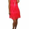 Regular Size * | Zoozie La Spaghetti Lace Ornament Mini Dress With Fashion Necklace Hot Pink