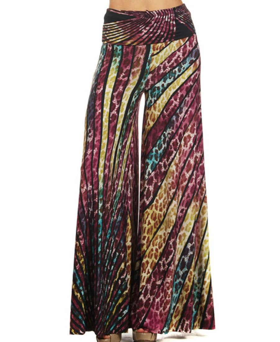 Regular Size * | Zoozie La Regular Size Beautiful Striped Leopard Cheetah Palazzo Pants Purple