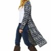 Regular Size * | Zoozie La Long Aztec Cardigan Tribal Sweater Holiday Isle Pattern Navy Gray Regular Size