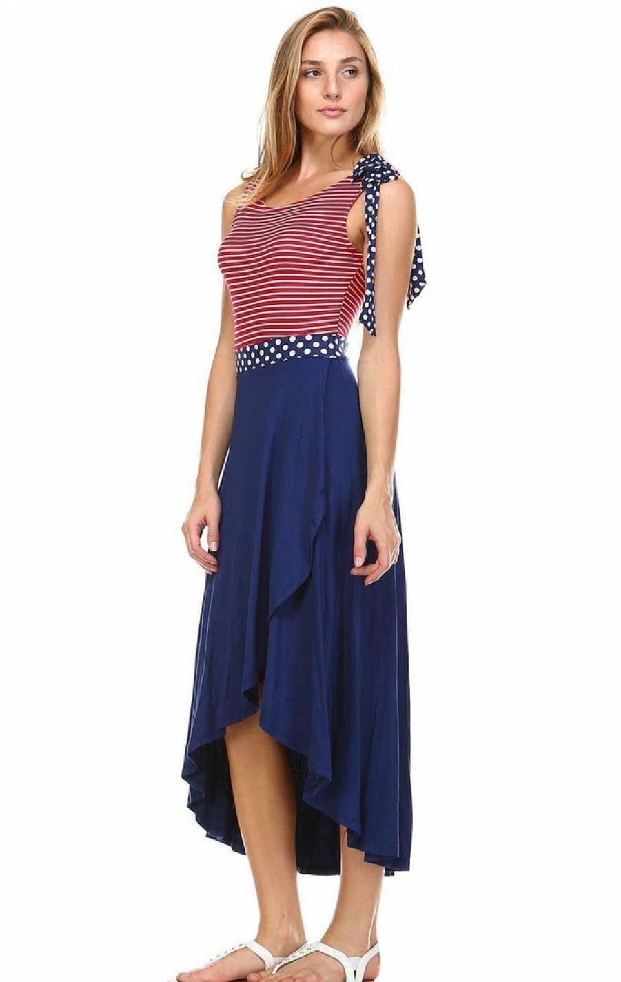 Regular Size * | Zoozie La American Flag Dress Red Stripe 2 Top Navy Polka Dot Navy