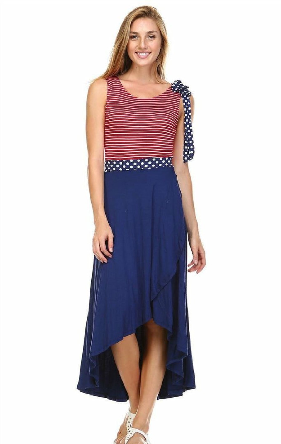 Regular Size * | Zoozie La American Flag Dress Red Stripe 2 Top Navy Polka Dot Navy