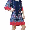 Regular Size * | Zoozie La Regular Size Off Shoulder Tunic Dress Navy Pink Paisley Borders