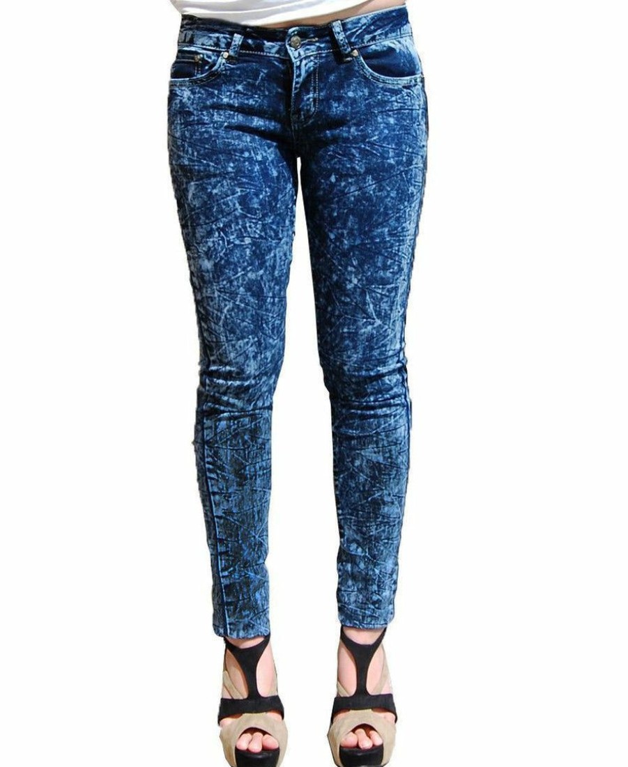 Plus Size * | Zoozie La New B&G Women"S Stone Washed Faded Denim Slim Skinny Mid Rise Blue Jeans Pants