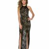 Regular Size * | Zoozie La Paisley Lace Overlay Halter Top Maxi Dress Black Paisley