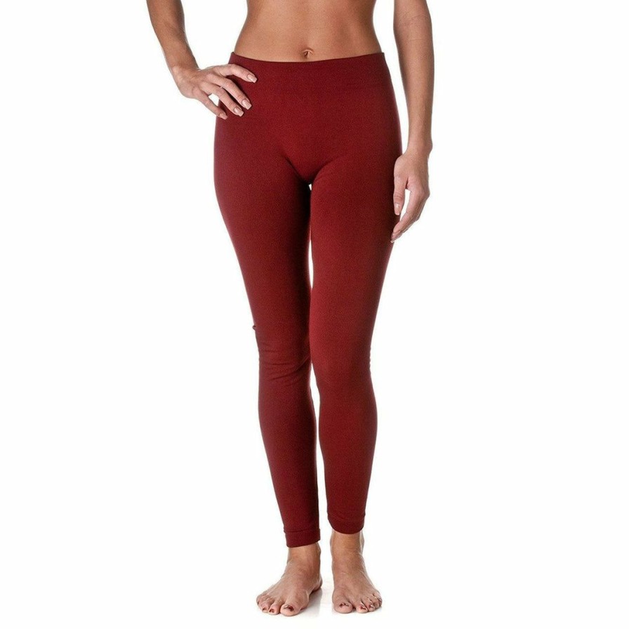 Regular Size * | Zoozie La Solid Color Seamless Fleece Legging Wine Regular Size