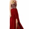 Regular Size * | Zoozie La Regular Size Sleeveless Sequin Maxi Dress High Slit Open Back Burgundy