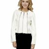 Regular Size * | Zoozie La Womens Stylish White 3 Zipper Faux Leather Jacket