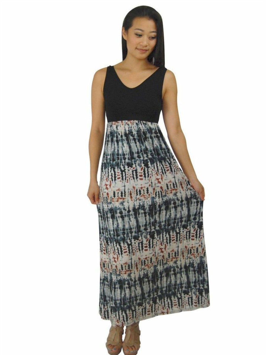 Regular Size * | Zoozie La Soft And Smooth Sleeveless Tie Dye Black Gray Maxi Dress