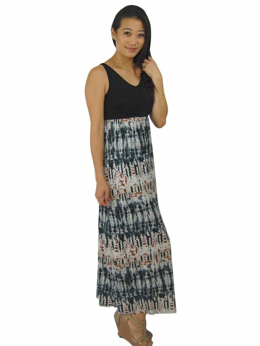 Regular Size * | Zoozie La Soft And Smooth Sleeveless Tie Dye Black Gray Maxi Dress