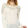 Regular Size * | Zoozie La Long Sleeve Lace Top With Crochet Accents Ivory White