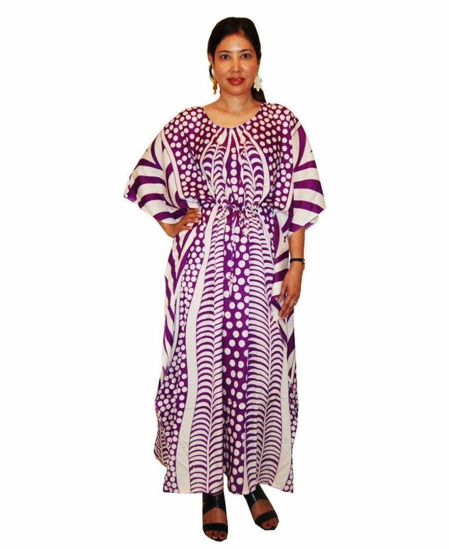 Regular Size * | Zoozie La Vacation Resort Drawstring Maxi Dress Vertical Tribal Purple White Regular Size