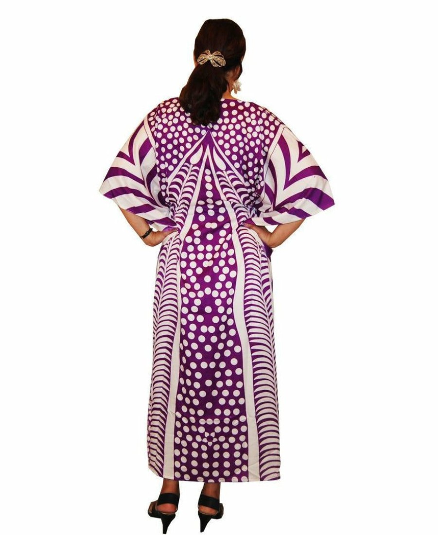 Regular Size * | Zoozie La Vacation Resort Drawstring Maxi Dress Vertical Tribal Purple White Regular Size