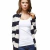 Regular Size * | Zoozie La Black Ivory Striped Soft And Cozy Long Sleeve Back Button Cardigan Sweater Jacket Regular Size