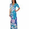 Regular Size * | Zoozie La Regular Size Maxi Dress With Sleeves Kaleidoscope Teal