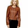 Regular Size * | Zoozie La Womens Faux Leather Shell Stylish Brown 3 Zipper Jacket Regular Size