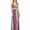 Regular Size * | Zoozie La Regular Size Sleeveless Paris Maxi Dress Retro Tribal Pink Teal