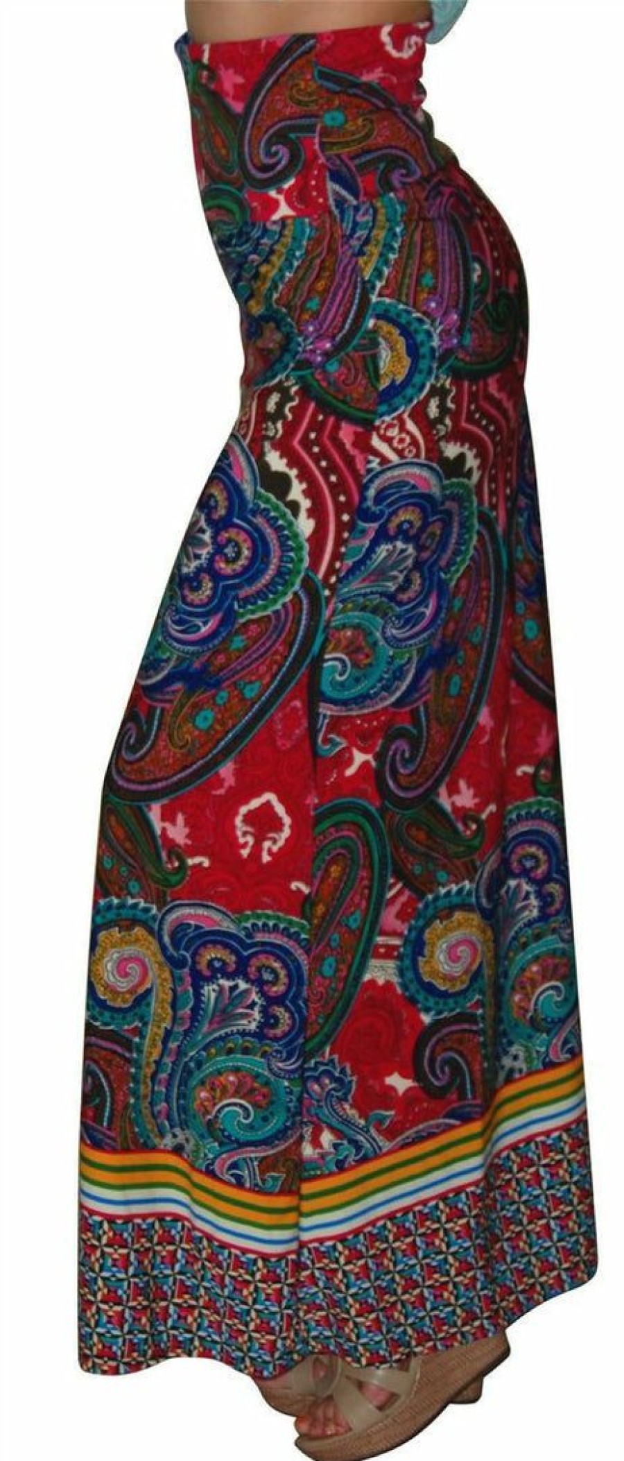 Regular Size * | Zoozie La Maxi Skirt Mid East Paisley Maroon