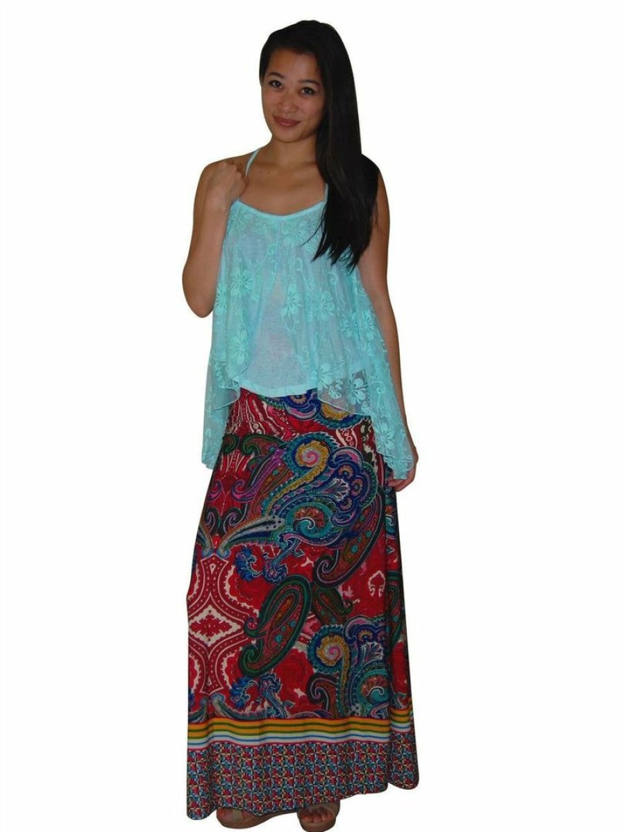 Regular Size * | Zoozie La Maxi Skirt Mid East Paisley Maroon