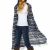 Regular Size * | Zoozie La Long Cardigan Sweater Striped With Hoodie Hood Navy