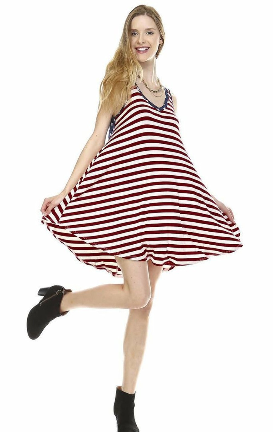 Regular Size * | Zoozie La American Flag Dress Navy Star Collar V Wine White Stripes 1