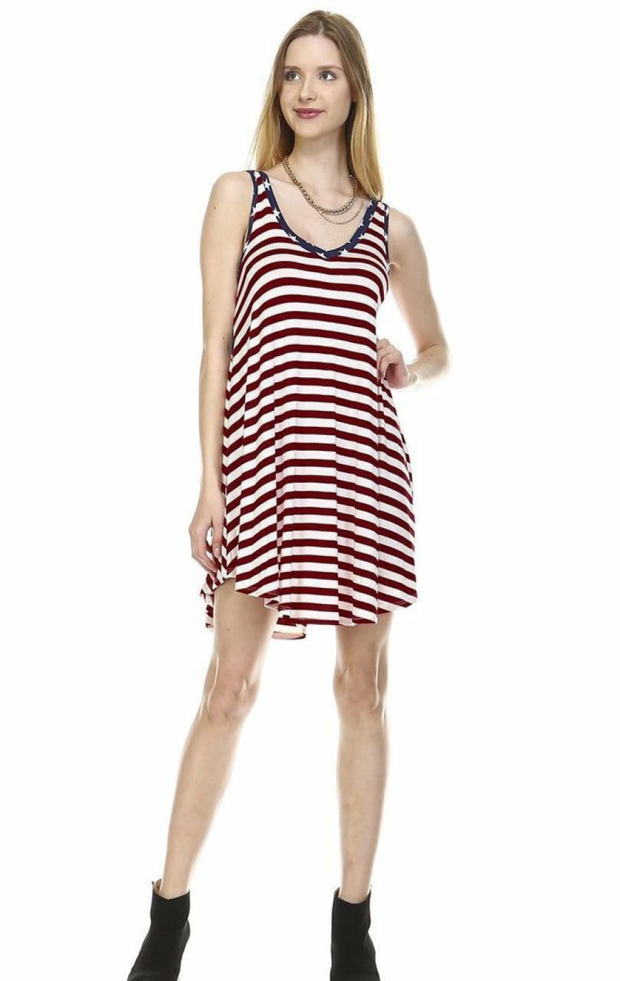 Regular Size * | Zoozie La American Flag Dress Navy Star Collar V Wine White Stripes 1