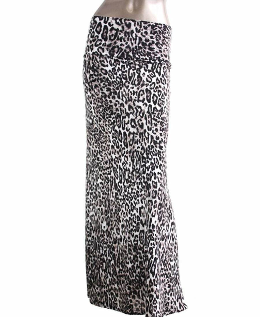 Regular Size * | Zoozie La Black Ivory Cream Leopard Foldover Maxi Skirt