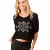 Regular Size * | Zoozie La Regular Size Cropped Tribal Pattern V Neck Shirt