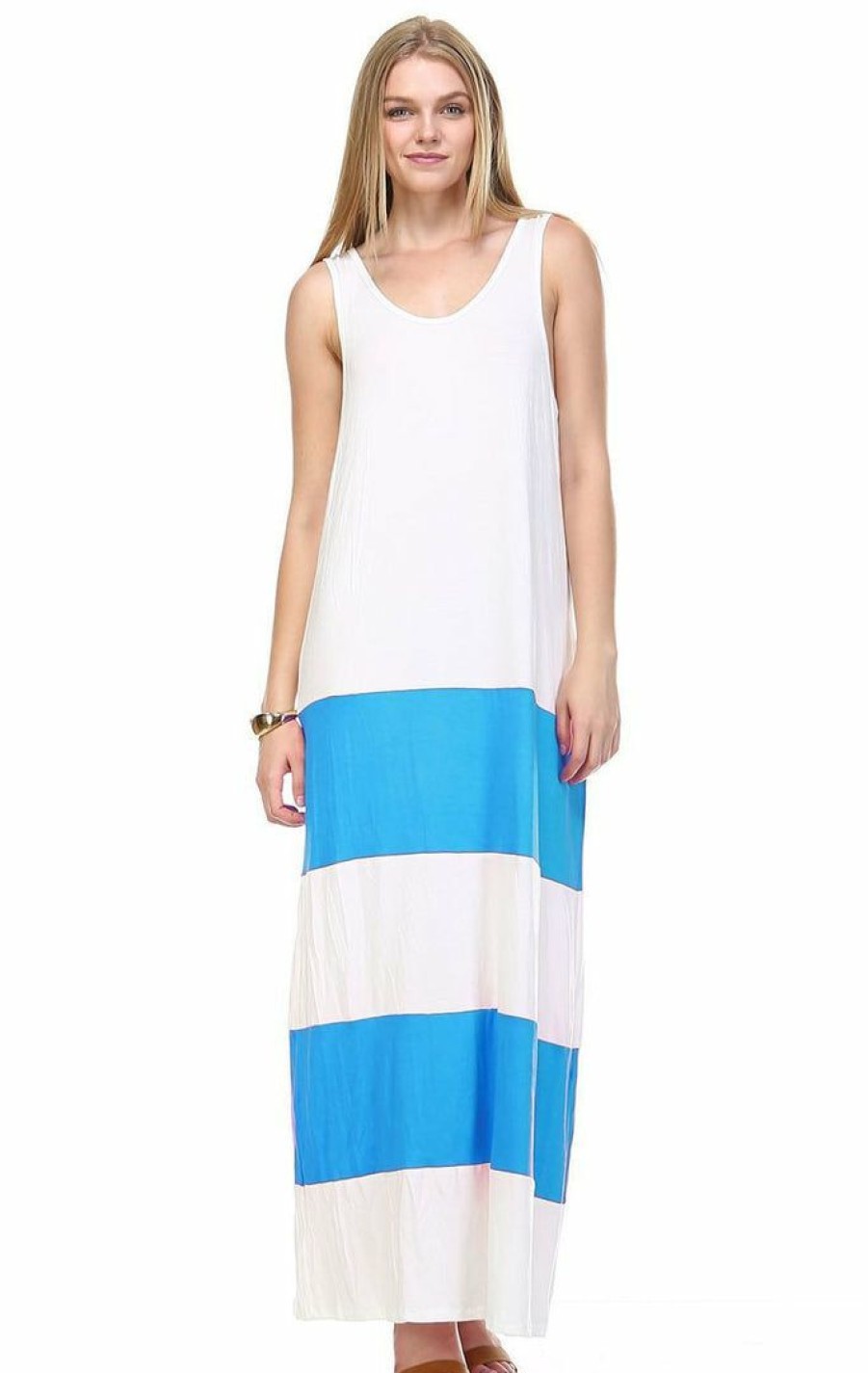 Regular Size * | Zoozie La Racerback Maxi Dress Sleeveless White Blue