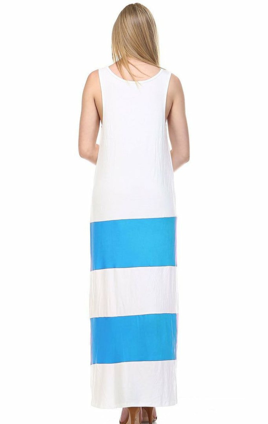 Regular Size * | Zoozie La Racerback Maxi Dress Sleeveless White Blue