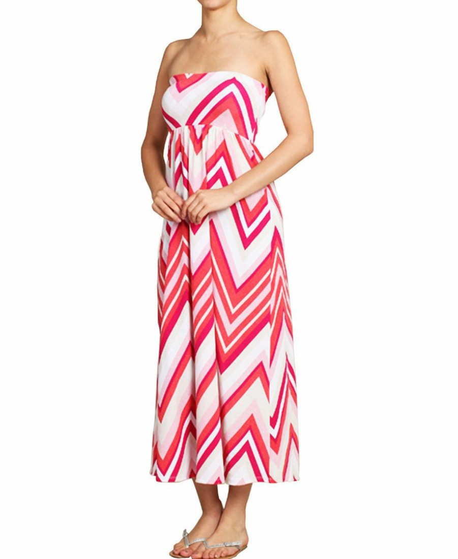 Regular Size * | Zoozie La Maxi Skirt Convertible Dress Hot Pink Chevron Regular Size Pink/Red