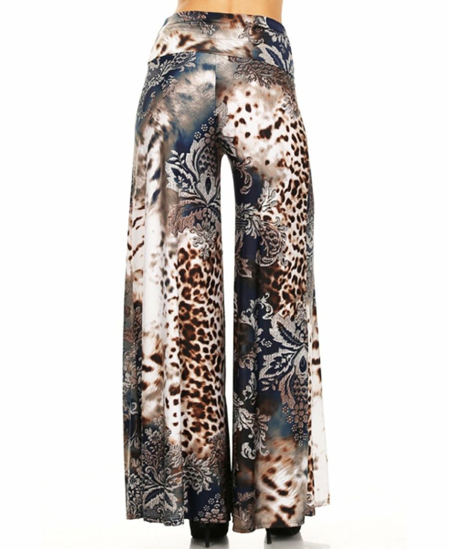 Regular Size * | Zoozie La Regular Size Beautiful And Modern Leopard Paisley Splash Navy Brown Palazzo Pants