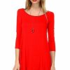 Regular Size * | Zoozie La Regular Size Strappy Back Dress Sleeveless And 3/4 Sleeve Red Orange