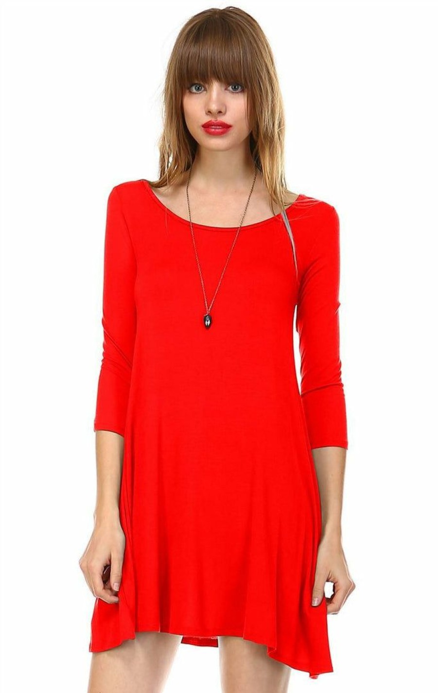 Regular Size * | Zoozie La Regular Size Strappy Back Dress Sleeveless And 3/4 Sleeve Red Orange