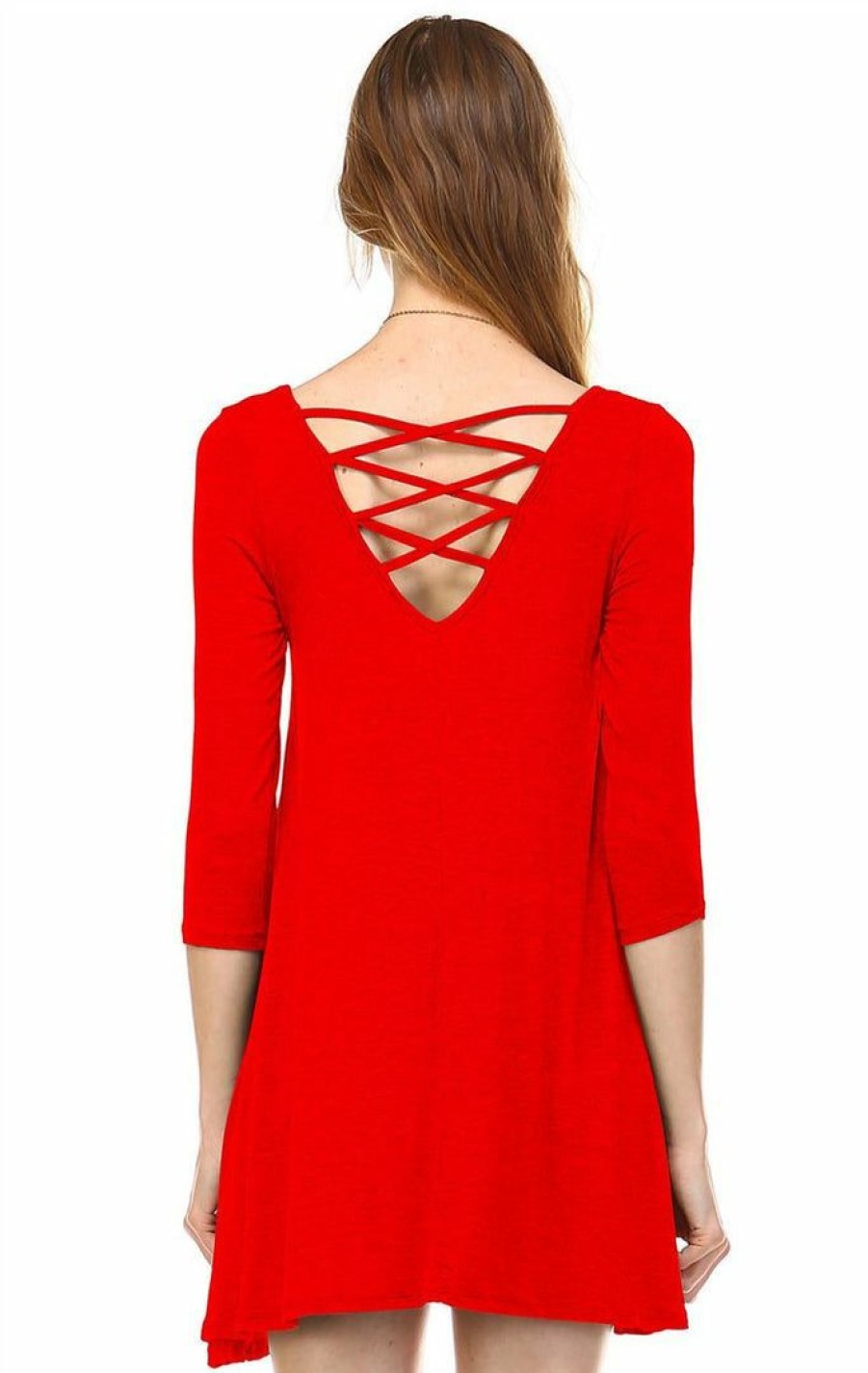 Regular Size * | Zoozie La Regular Size Strappy Back Dress Sleeveless And 3/4 Sleeve Red Orange