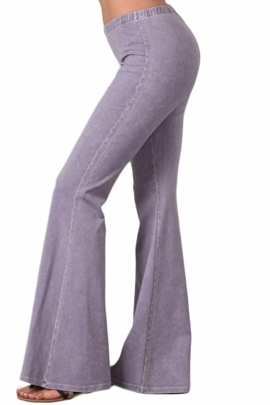 Regular Size * | Zoozie La Regular Size Bell Bottoms Yoga Stretch Pants Denim Lilac Lilac Purple